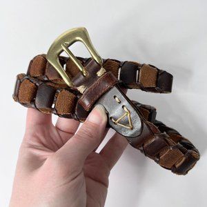 Leather Belt Weaved Brown Brass Medium 31.5" GUC